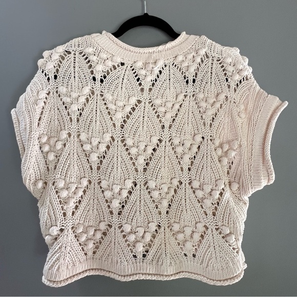Zara Ball Trim Textured Knit Top size M. Cream Color Excellent condition - Picture 2 of 6